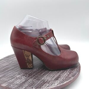Biviel Mary Jane Womens 40 US 9.5 Anthropologie Leather Snakeskin Platform Red
